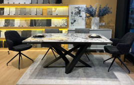 Стол VICENZA 180 раскладной GLOSS BULGARI WHITE, керамика / Черный, ®DISAUR фото 2