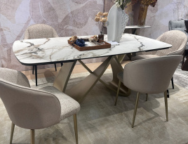 Стол ПАЛАСИО (PALACIO) 180 цвет KL-188 Контрастный мрамор матовый, итал керамика/ ШАМПАНЬ, ®DISAUR