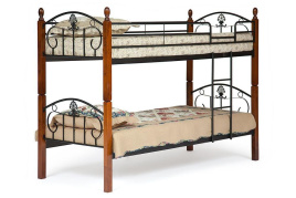 Кровать BOLERO двухярусная дерево гевея/металл, 90*200 см (bunk bed), красный дуб/черный фото 1