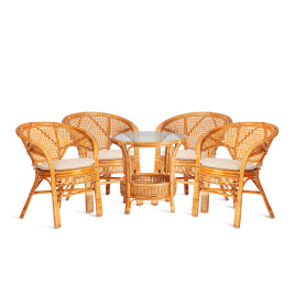 Комплект "PELANGI"  02/15 ( стол со стеклом + 4 кресла ) [с подушками] ротанг, кресло 65х65х77см, ст фото 1