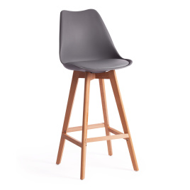 Стул барный TULIP BAR (mod. C1014H-1) пластик/дерево, 42 х 47,5 х 104 см, Grey (серый) 92717 / натур фото 1