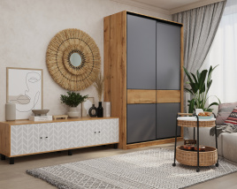 Шкаф-купе SLIM,125*60, Дуб вотан, Темно-серый фото 2
