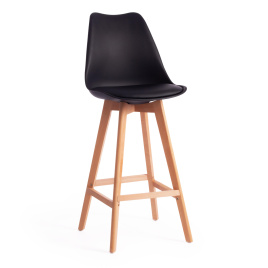 Стул барный TULIP BAR (mod. C1014H-1) пластик/дерево, 42 х 47,5 х 104 см, Black (Черный) 3010/ натур фото 1