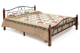Кровать AT-808 дерево гевея/металл, 160*200 см (Queen bed), красный дуб/черный фото 2