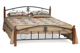 Кровать РУМБА (AT-203)/ RUMBA дерево гевея/металл, 160*200 см (Queen bed), красный дуб/черный фото 1