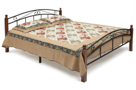 Кровать AT-8077 дерево гевея/металл, 160*200 см (Queen bed), красный дуб/черный