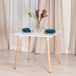 Стол JOHN (mod. T1003) МДФ/дерево, 80 х 80 х 75 см , White (Белый) / Natural (натуральный) фото 5