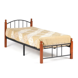 Кровать AT-915 дерево гевея/металл, 90*200 см (Single bed), красный дуб/черный фото 1