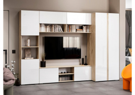 Готовая гостиная Алетра дуб крафт серый / глянец белый комплектация 1