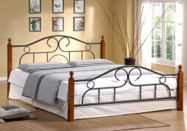 Кровать AT-808 дерево гевея/металл, 160*200 см (Queen bed), красный дуб/черный фото 3