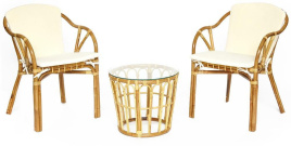 Комплект террасный AKIRA /с подушкой/ skin rattan eco, 54х60х78см / D46х40см, Natural (натуральный)