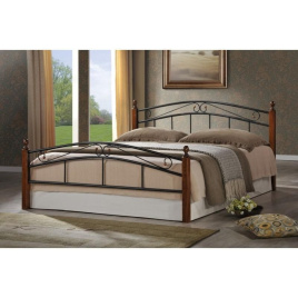 Кровать AT-8077 дерево гевея/металл, 160*200 см (Queen bed), красный дуб/черный фото 2