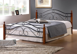 Кровать AT-803 дерево гевея/металл, 160*200 см (Queen bed), красный дуб/черный фото 3