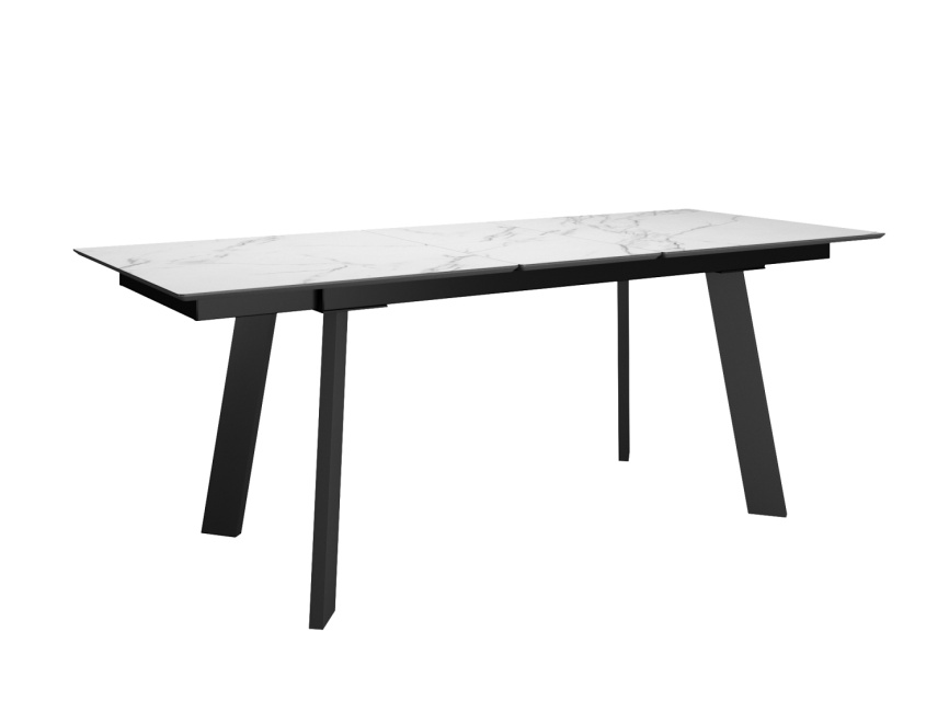 Стол DikLine DKH160, керамика 160(200)х90, мрамор белый матовый, опоры черные (2 уп.) фото 6
