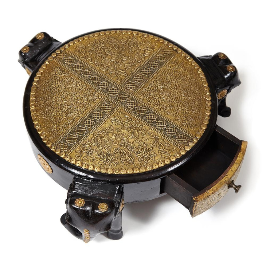 Столик Secret de Maison 3 Слона/3 Slona (мод. ND-005) массив манго/латунная чеканка, Д48х19см, черны фото 6