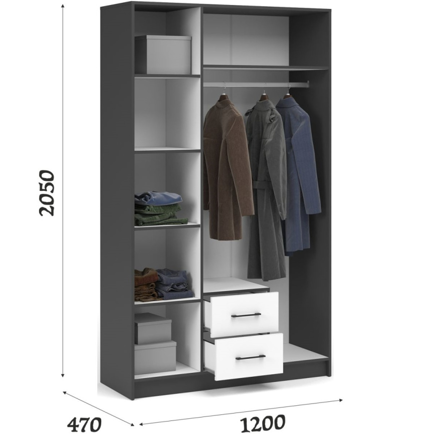 Шкаф «Чикаго» 3д2ящ (с зеркалом) MAX Антрацит/Белый фото 6