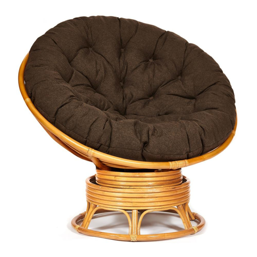 Кресло-качалка Папасан/Papasan (W 23/01 B) /с подушкой/ 115х78х104см, медовый, ткань коричневый, 3м7 фото 1