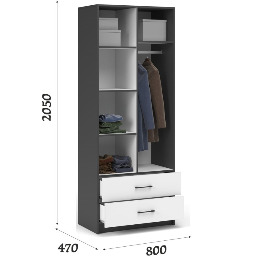 Шкаф «Чикаго» 2д2ящ Антрацит/Белый фото 7