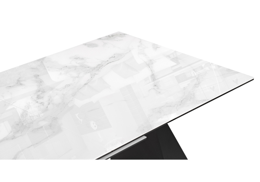 Стол стеклянный Денхольм 240(290)х100х75 белый мрамор / черный фото 5