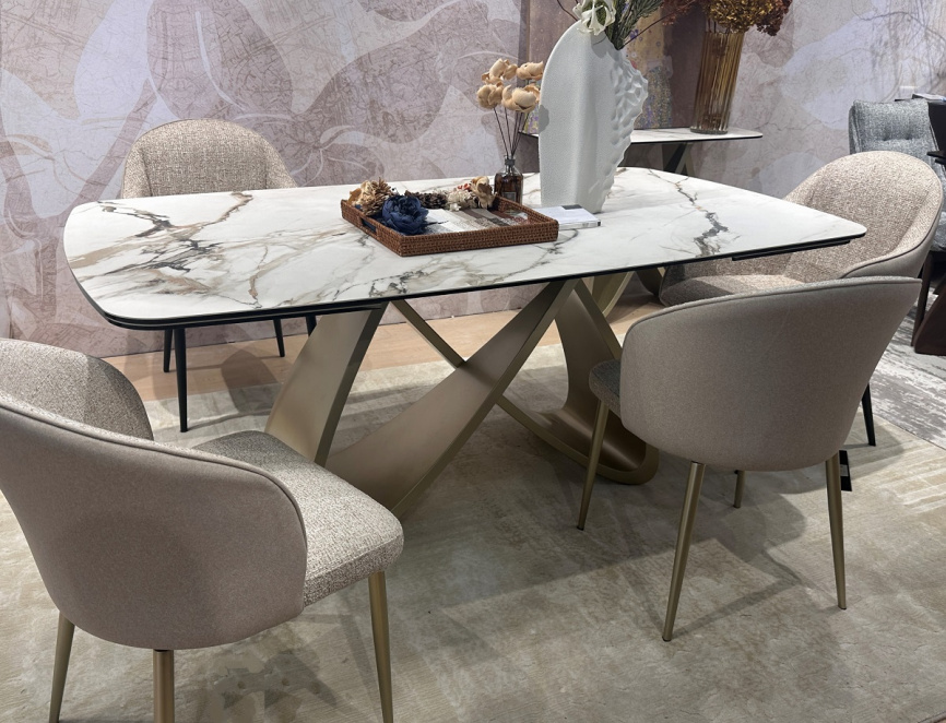 Стол ПАЛАСИО (PALACIO) 180 цвет KL-188 Контрастный мрамор матовый, итал керамика/ ШАМПАНЬ, ®DISAUR фото 1