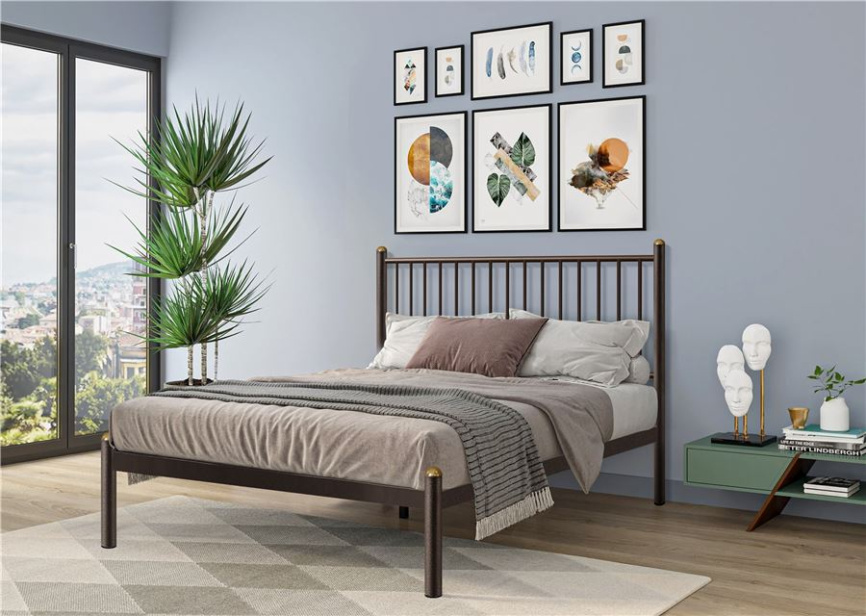 Кровать АРЗУ (140х200/металлическое основание/Коричневый бархат) фото 1