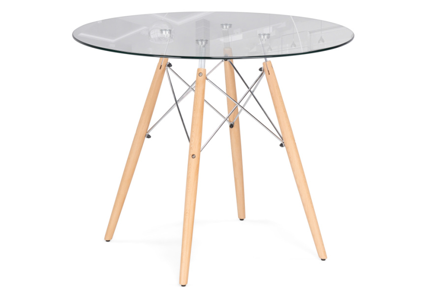 Стол стеклянный PT-151 80х80х76 clear glass / wood фото 1