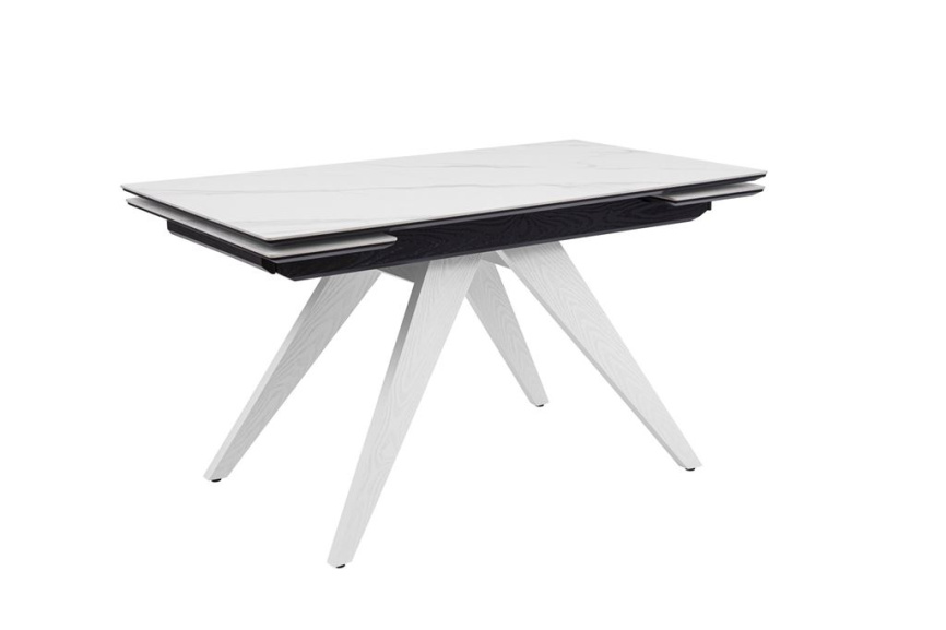 Стол Невада керамика (1400*800+300+300/керамика Gilf white/подстолье черный/ноги белый) фото 2