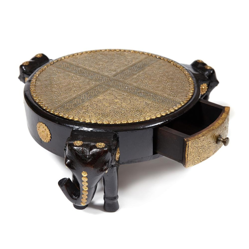 Столик Secret de Maison 3 Слона/3 Slona (мод. ND-005) массив манго/латунная чеканка, Д48х19см, черны фото 3