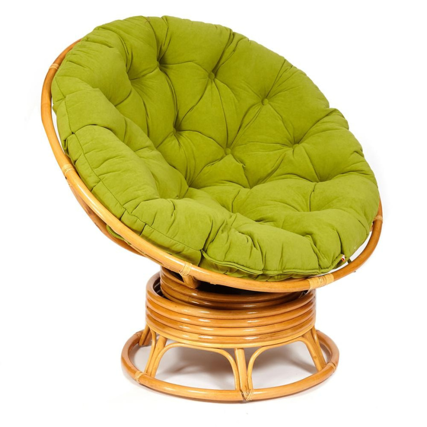Кресло-качалка Папасан/Papasan (W 23/01 B) /с подушкой/ 115х78х104см, медовый, флок олива, 23 фото 1