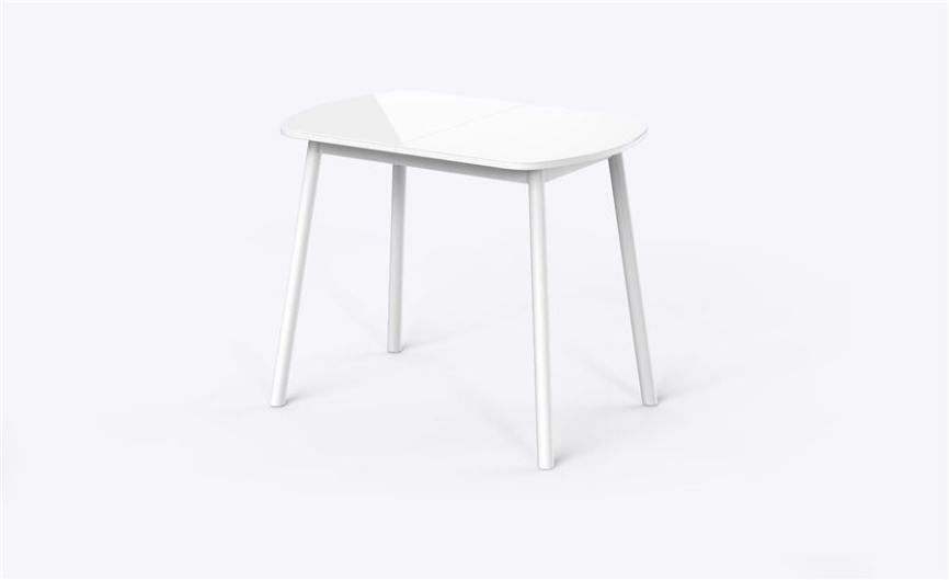 Стол Раунд 94 раздвижной со стеклом (Белый оптивайт/Белый) 94(124)х64, фото 1