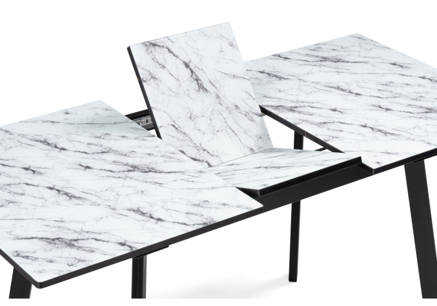 Стол стеклянный Агни 110(140)х68х76 мрамор белый / черный матовый фото 6