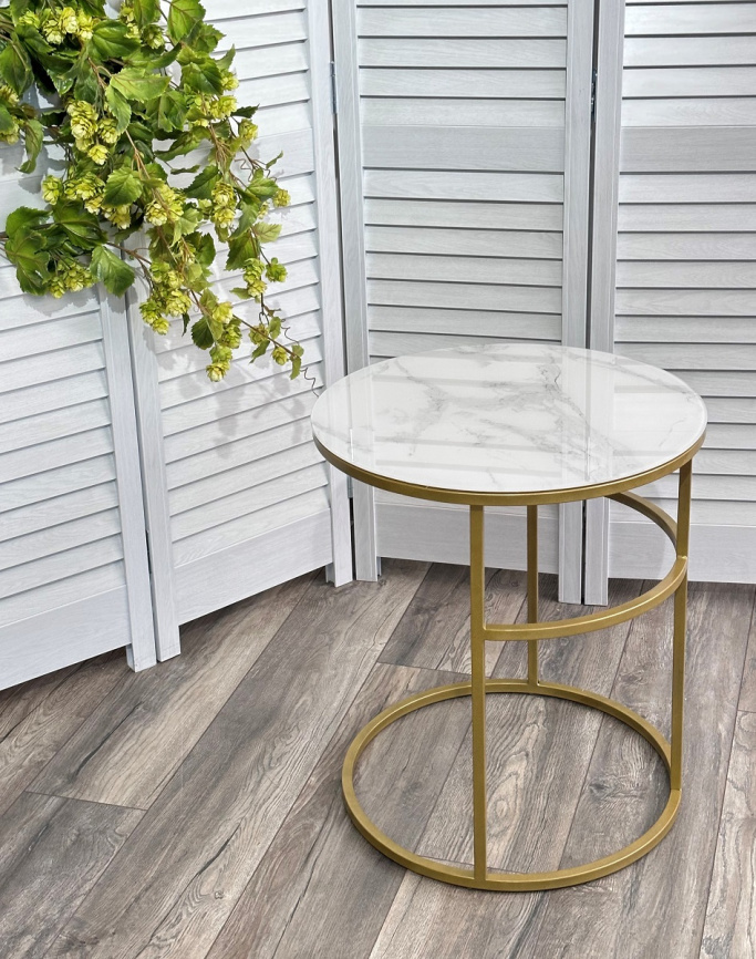 Журнальный столик Френсис Белый мрамор, стекло/ золотой каркас фото 6