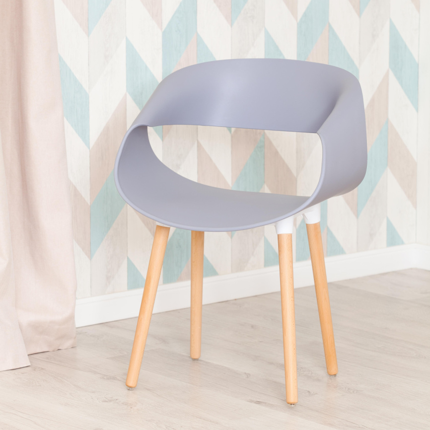 Стул КXX/QXX (мод.C1058-1) пластик/дерево, 60х53х81см, серый/натуральный фото 7