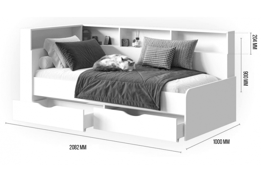 Кровать Амер 190х80 белый / дуб вотан фото 3