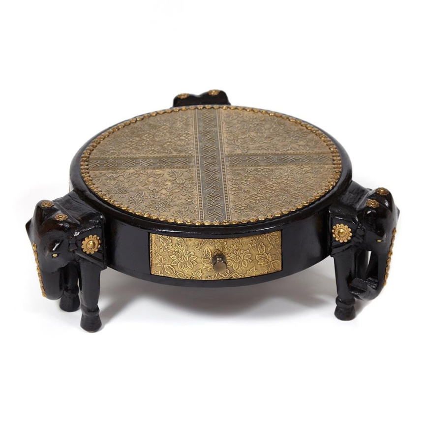 Столик Secret de Maison 3 Слона/3 Slona (мод. ND-005) массив манго/латунная чеканка, Д48х19см, черны фото 1