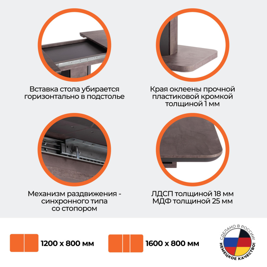 Стол обеденный SKAT ЛДСП/МДФ, 120-160х80х75 см, Оникс/Графит фото 13