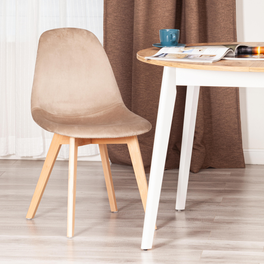 Стул Синди Софт/Cindy Soft (мод.C1021F1-1) велюр/дерево бук, 55х48х83см, коричневый/натуральный фото 9