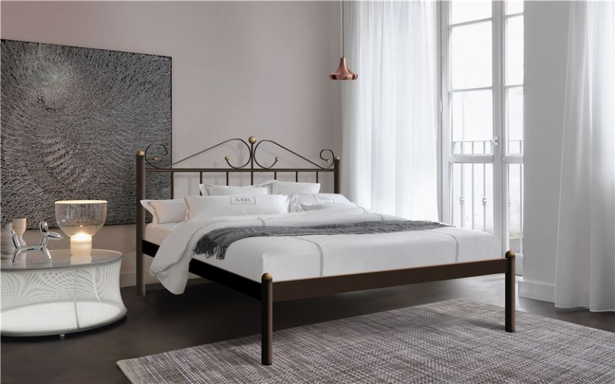 Кровать двуспальная "Розана" (180х200/металлическое основание/Коричневый бархат) фото 1