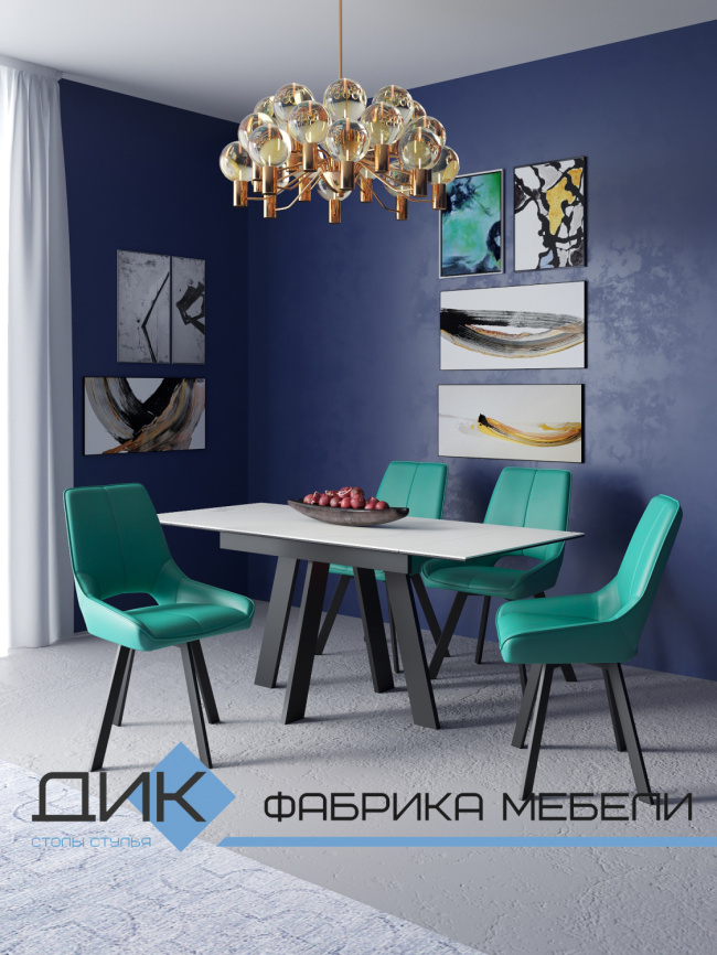 Стол DikLine SKM120 Керамика Белый мрамор/подстолье черное/опоры черные (2 уп.) фото 2