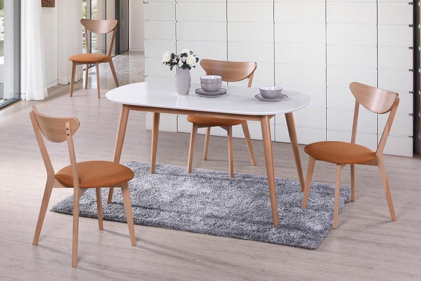 Стол обеденный Макс/Max МДФ/бук, 140х80х75см, белый/натуральный бук  фото 5