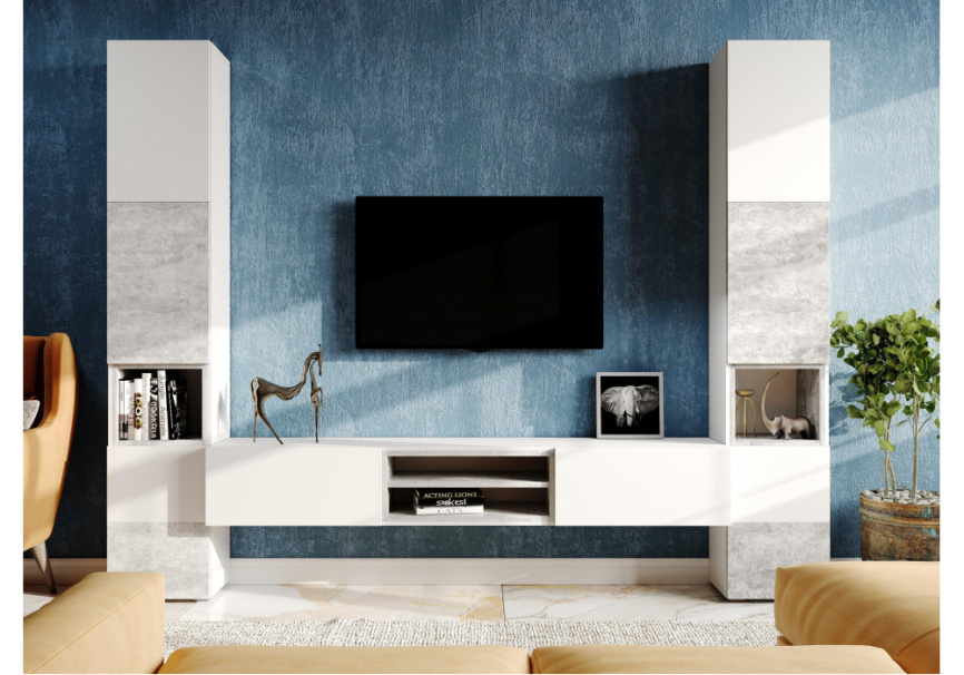 Готовая гостиная Лонгфорд комплектация 1 белый / бетон светлый фото 1