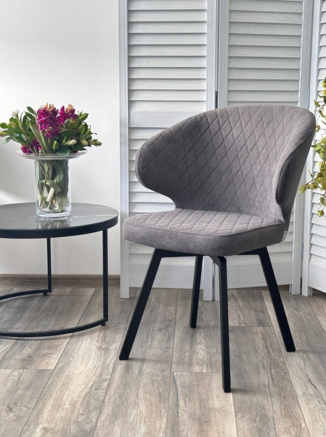 Стул ХИЛТОН 360 град., цвет B28 Темно-серый, велюр / черный каркас фото 3