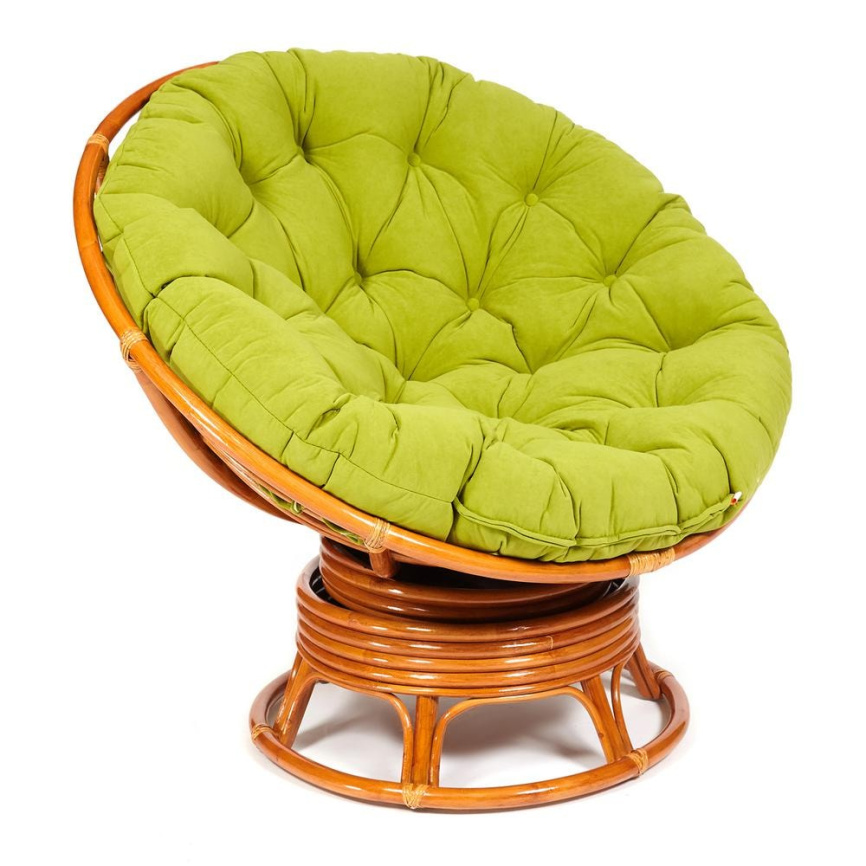 Кресло-качалка Папасан/Papasan (W 23/01 B) /с подушкой/ 115х78х104см, коньячный, флок олива, 23 фото 1