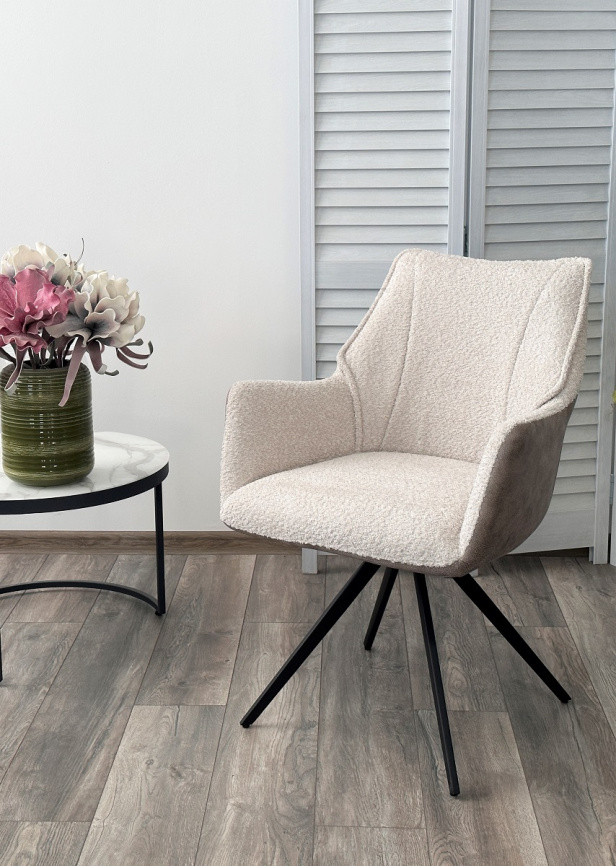 Стул БРЕВИС (BREVIS) 180 град. поворот. 841-02 Бежевый, букле/ 101 Бежевый, ткань/ Черный, ®DISAUR фото 2