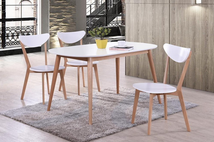 Стол обеденный Макс/Max МДФ/бук, 140х80х75см, белый/натуральный бук  фото 6