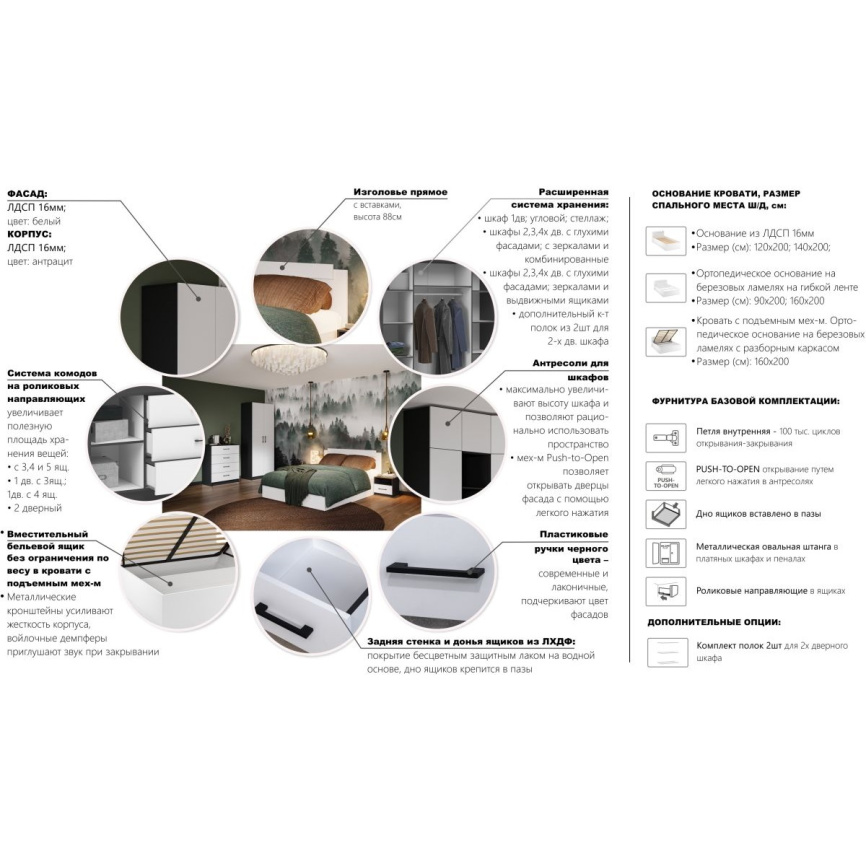 Шкаф «Чикаго» 3д2ящ (с зеркалом) MAX Антрацит/Белый фото 4