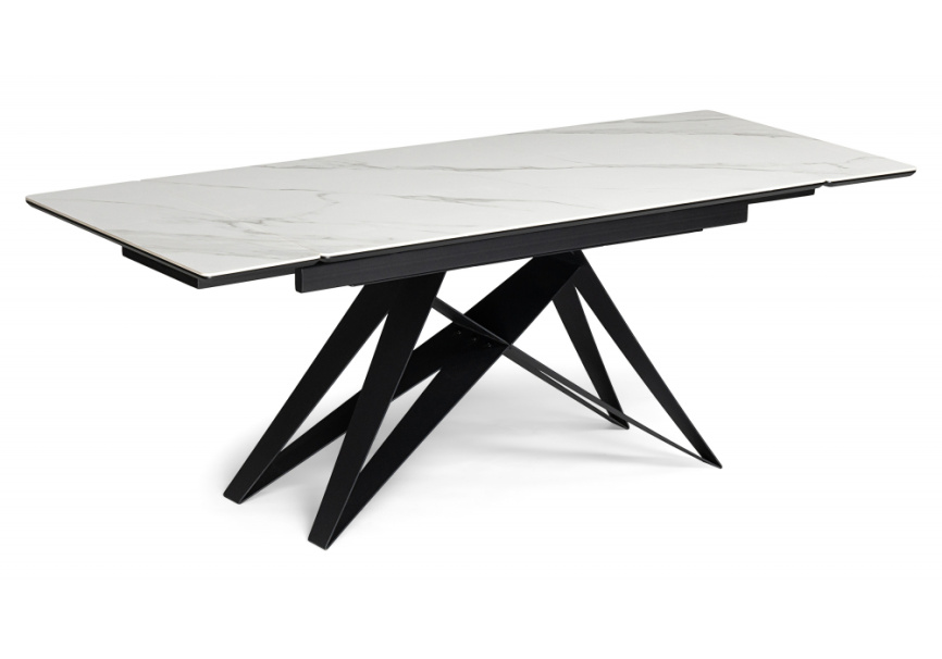 Керамический стол Блэкберн 140(200)х80х75 белый мрамор snow white / черный фото 1