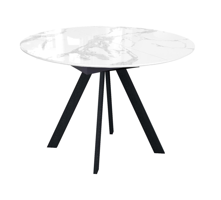 Стол DikLine SFC110 d1100 стекло Оптивайт Белый мрамор/подстолье черное/опоры черные фото 1