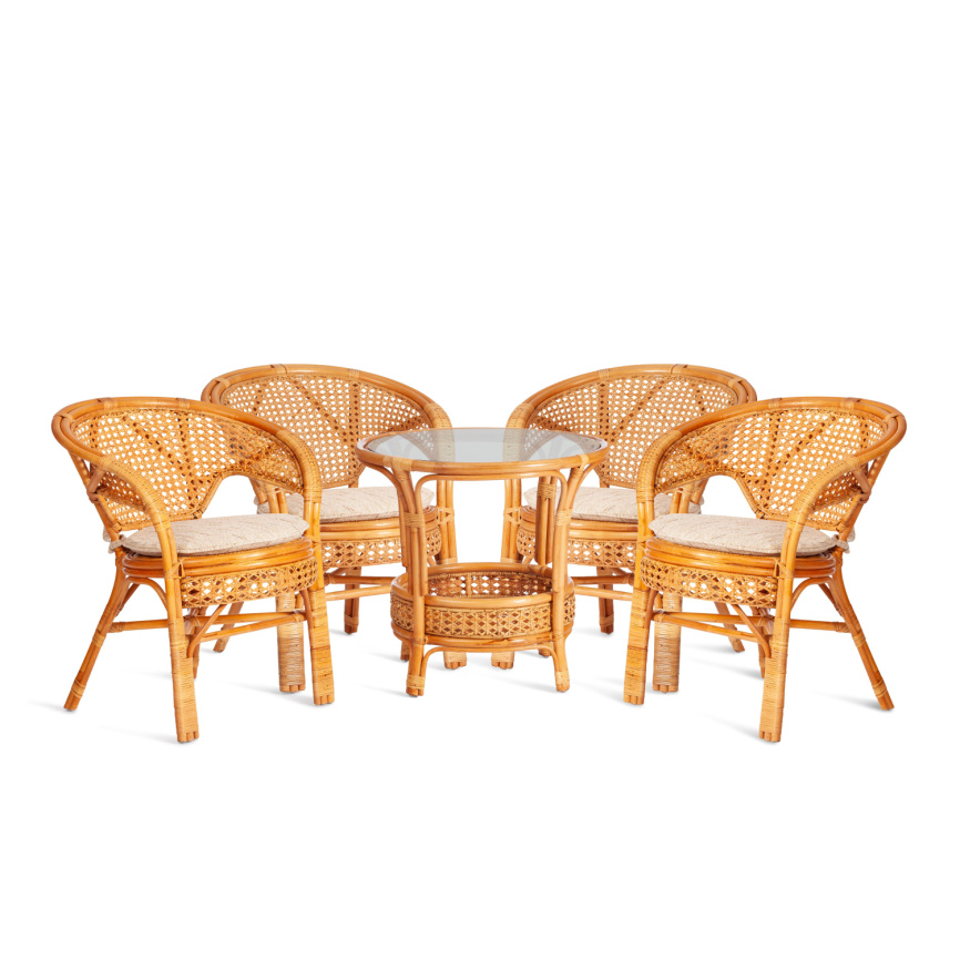 Комплект "PELANGI"  02/15 ( стол со стеклом + 4 кресла ) [с подушками] ротанг, кресло 65х65х77см, ст фото 1