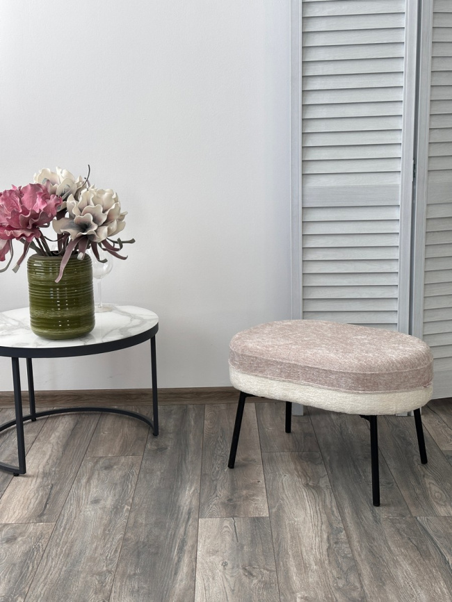 Пуф для гостиной РОРИ (RORY) цвет 3018-01 белый / 3018-10 бежевый, шенилл / черный каркас, ®DISAUR фото 6